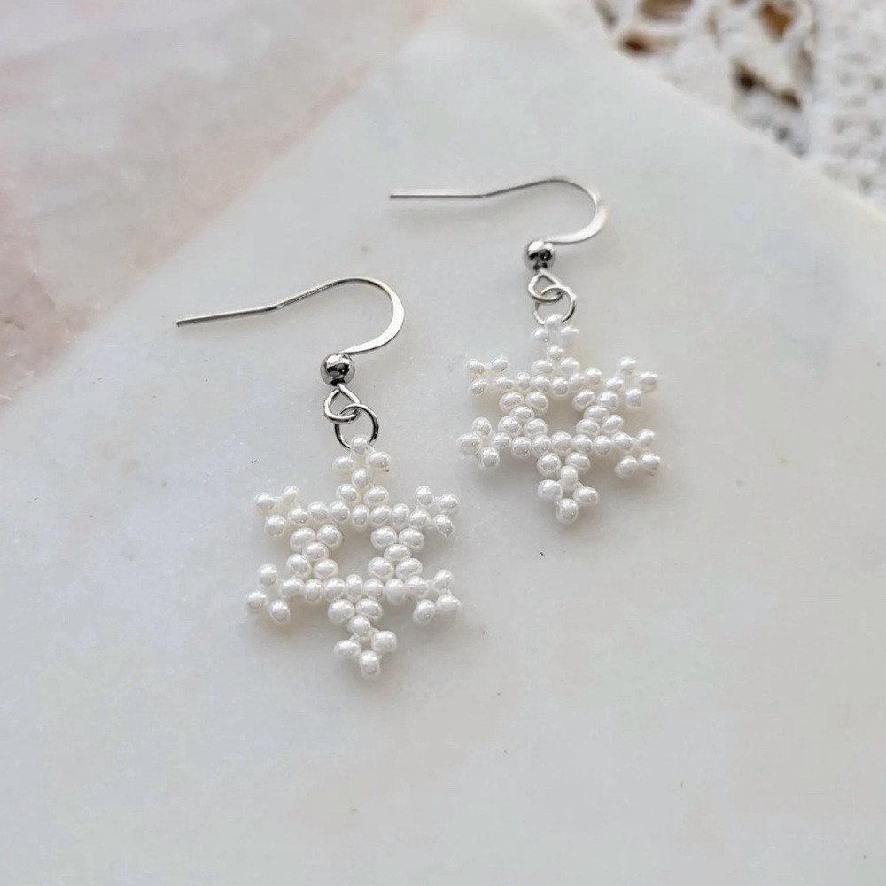 Elegant Silver and White Snowflake Earrings
